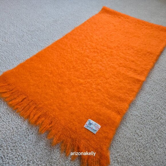 Vintage Hand Acraft Mohair & Wool Scarf Vibrant Orange - Picture 8 of 10